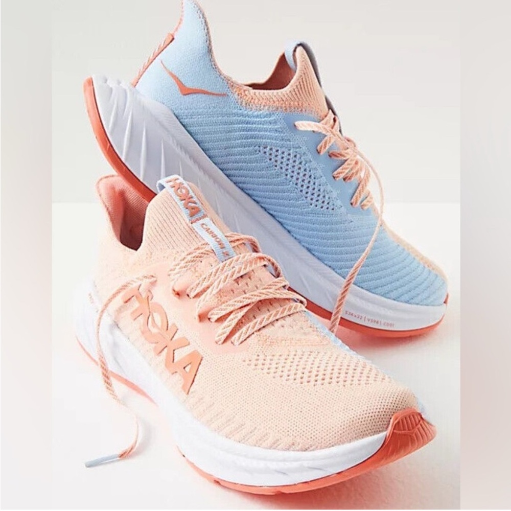 Hoka Women's Carbon X 3 Running Shoes - Peach and Blue